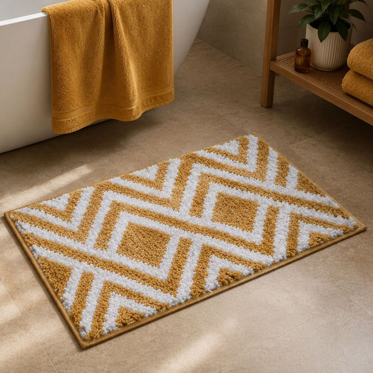 Zigzag Microfiber Anti Skid Super Absorbent Bathmat - Decovia