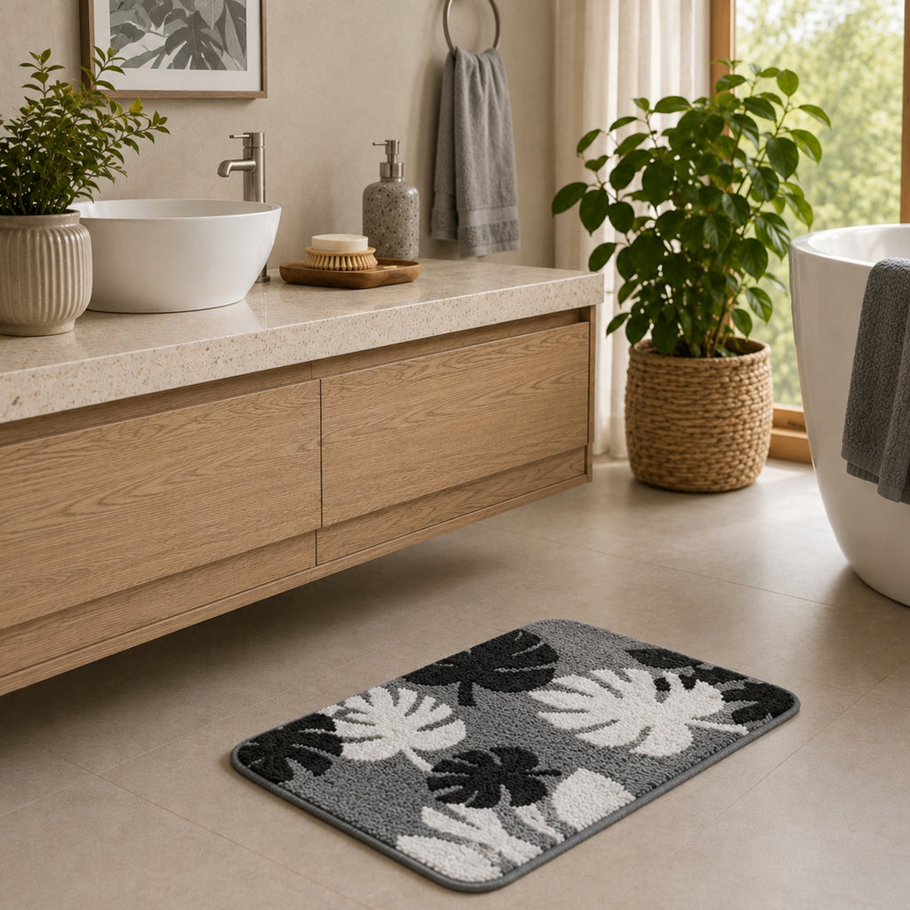 Leaf Flower Microfiber Anti Skid Super Absorbent Bathmat - Decovia