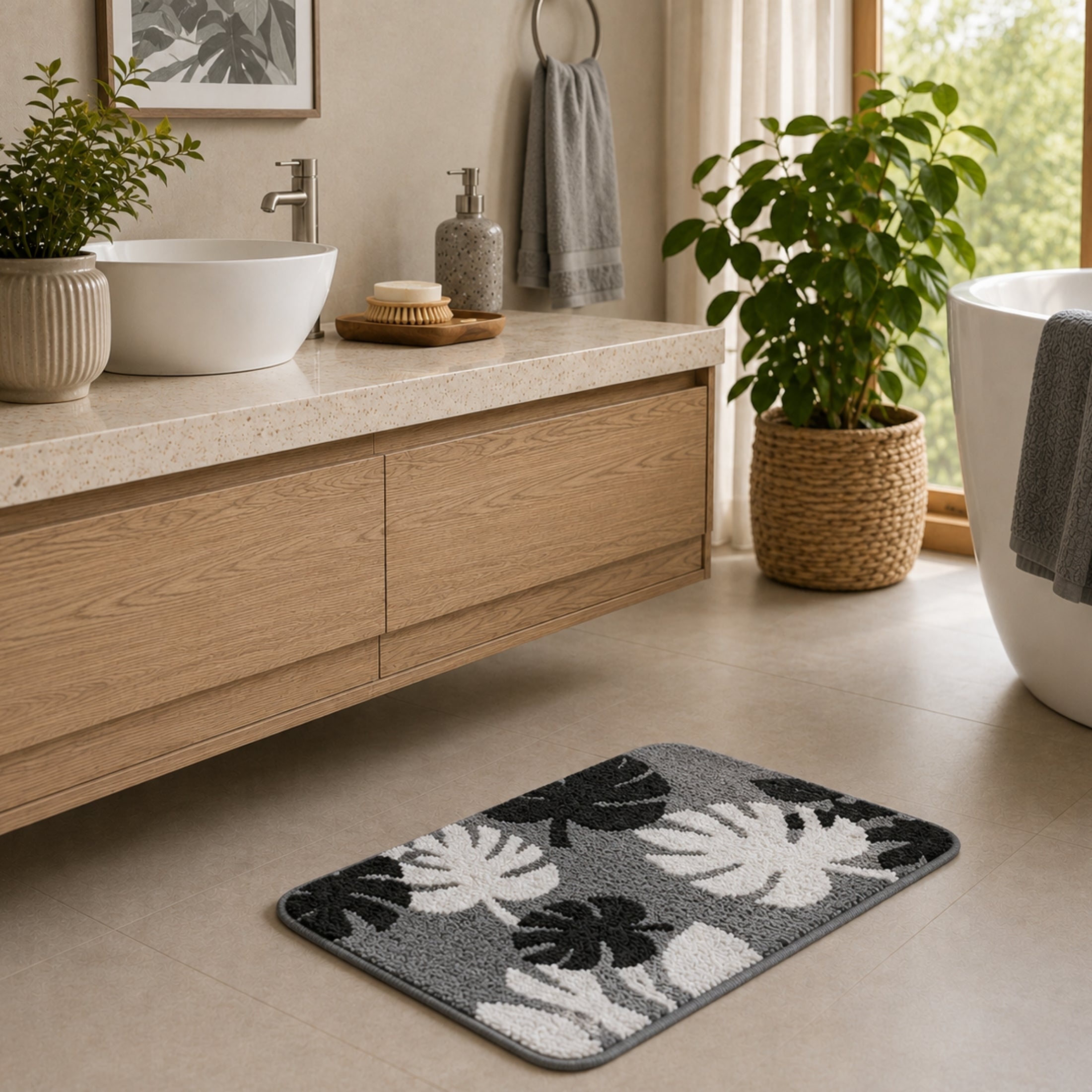 Leaf Flower Microfiber Anti Skid Super Absorbent Bathmat - Decovia