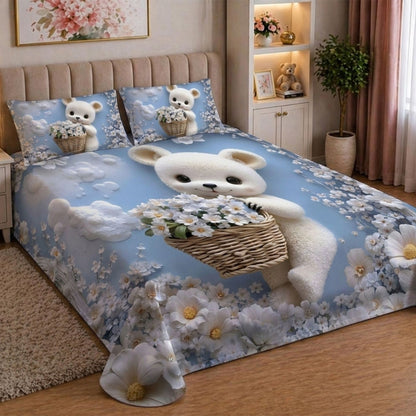 7D Digital Printed Teddy Cotton Feel Microfiber King Size Double Bedsheet with Pillow Covers - Decovia