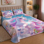 7D Digital Printed Unicorn Cotton Feel Microfiber King Size Double Bedsheet with Pillow Covers - Decovia
