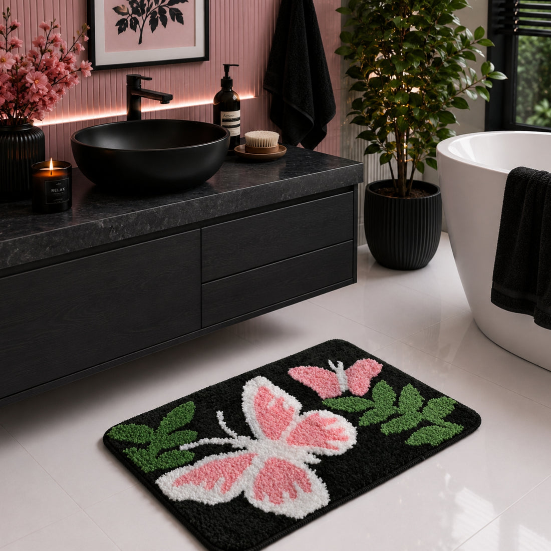 Butterfly Microfiber Anti Skid Super Absorbent Bathmat - Decovia