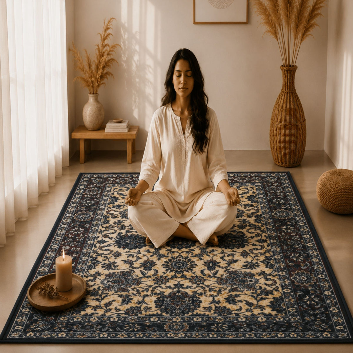 Premium Floral Persian Pattern Digital Print Area Rug | Dark Brown Medallion Accent Rug - Decovia