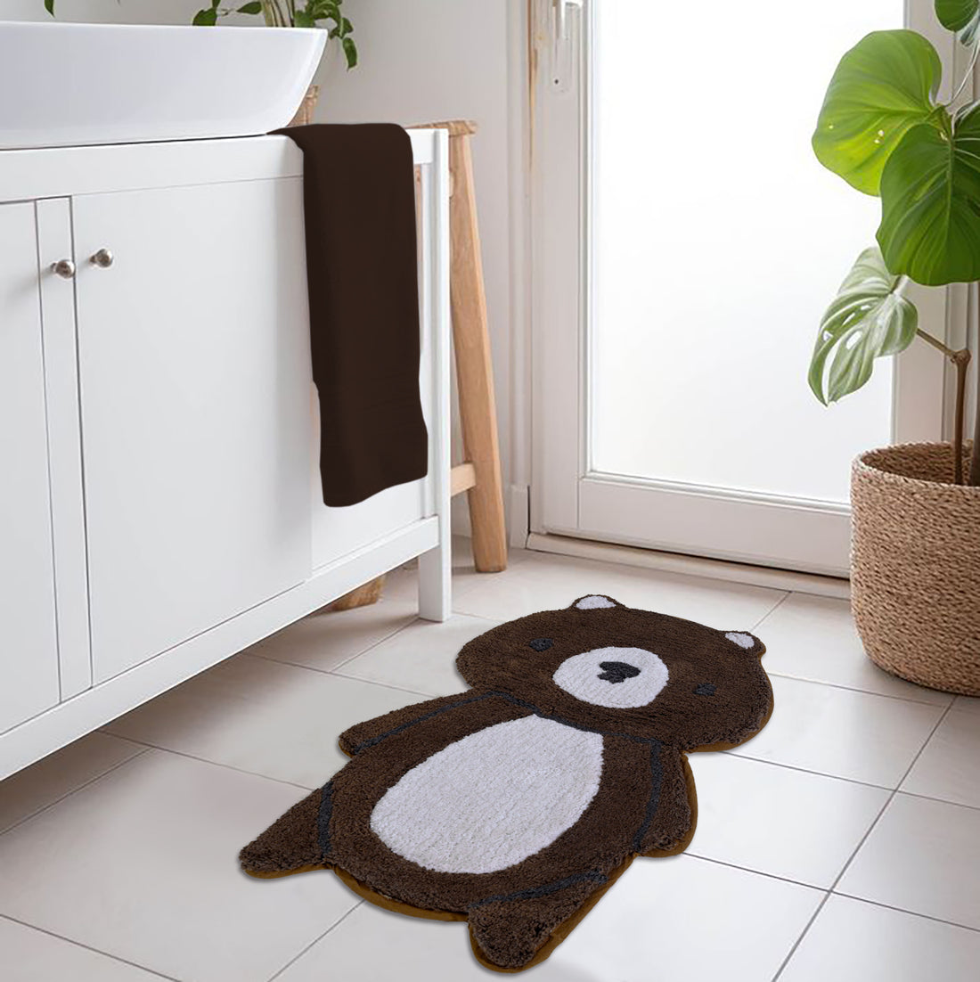 Cute Dark Brown Plush Door Mat for Kids&
