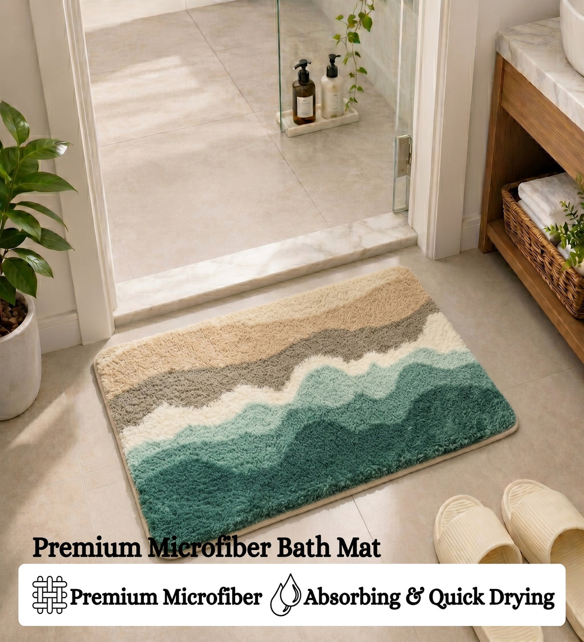 Wave Microfiber Anti Skid Super Absorbent Bathmat - Decovia