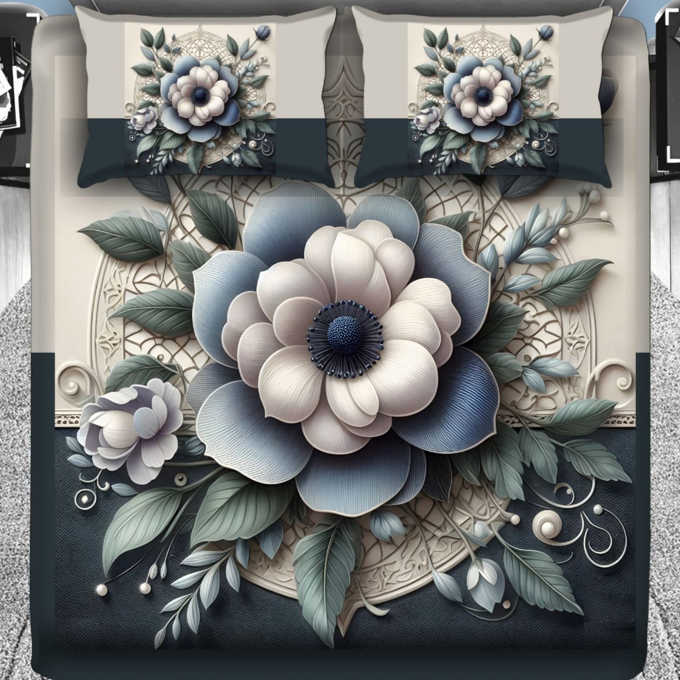 7D Digital Printed Floral Cotton Feel Microfiber King Size Double Bedsheet with Pillow Covers - Decovia