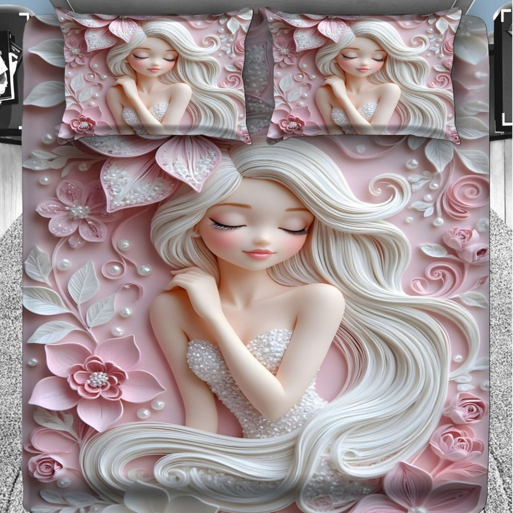 7D Digital Printed Princess Cotton Feel Microfiber King Size Double Bedsheet with Pillow Covers - Decovia