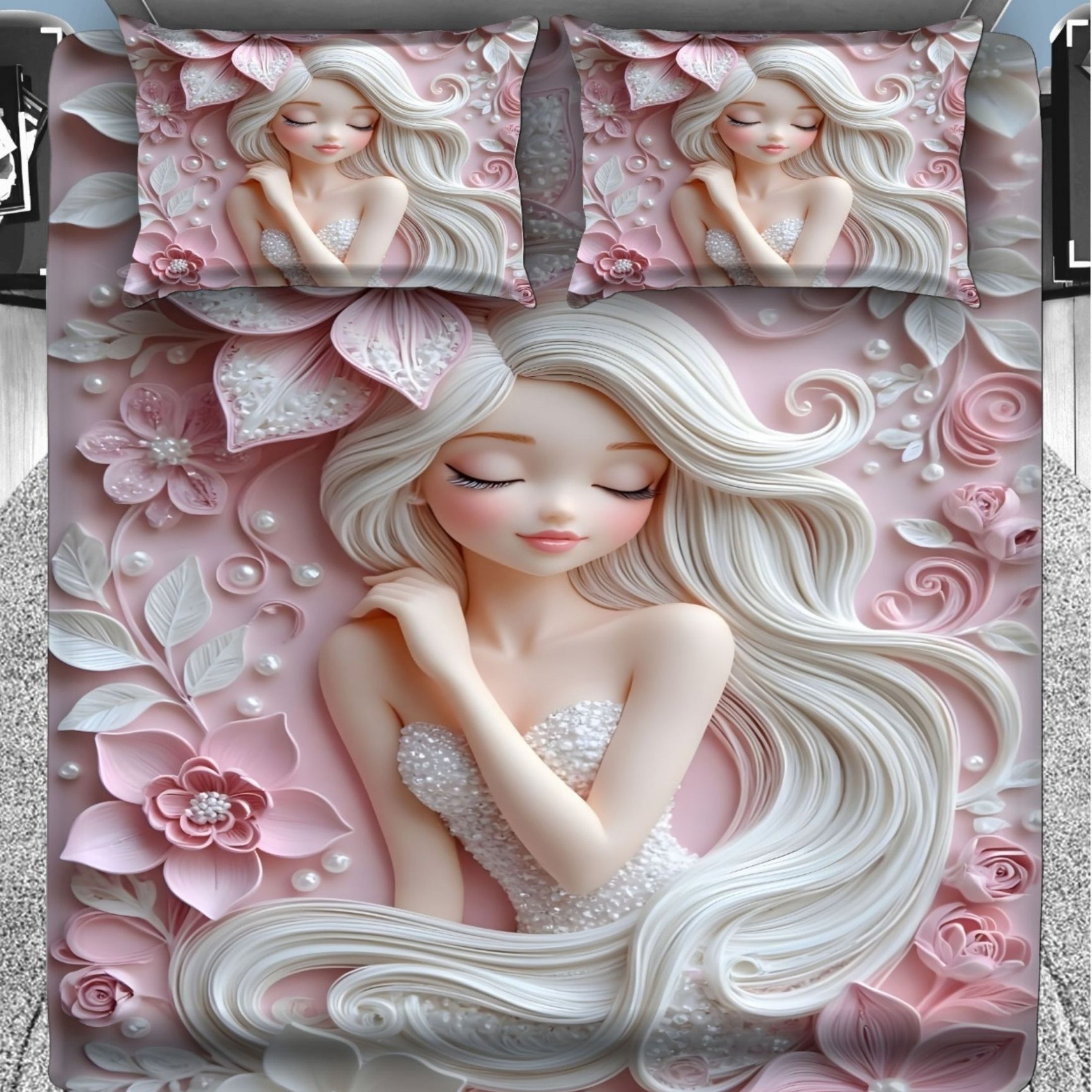 7D Digital Printed Princess Cotton Feel Microfiber King Size Double Bedsheet with Pillow Covers - Decovia