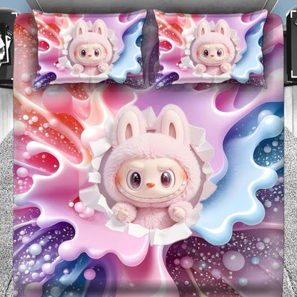 7D Digital Printed Cute Pink Bunny Cotton Feel Microfiber King Size Double Bedsheet with Pillow Covers - Decovia