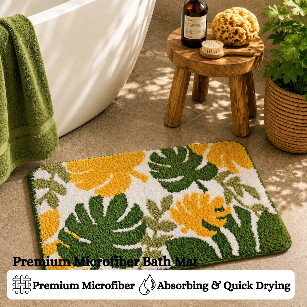 Leaf Flower Microfiber Anti Skid Super Absorbent Bathmat - Decovia