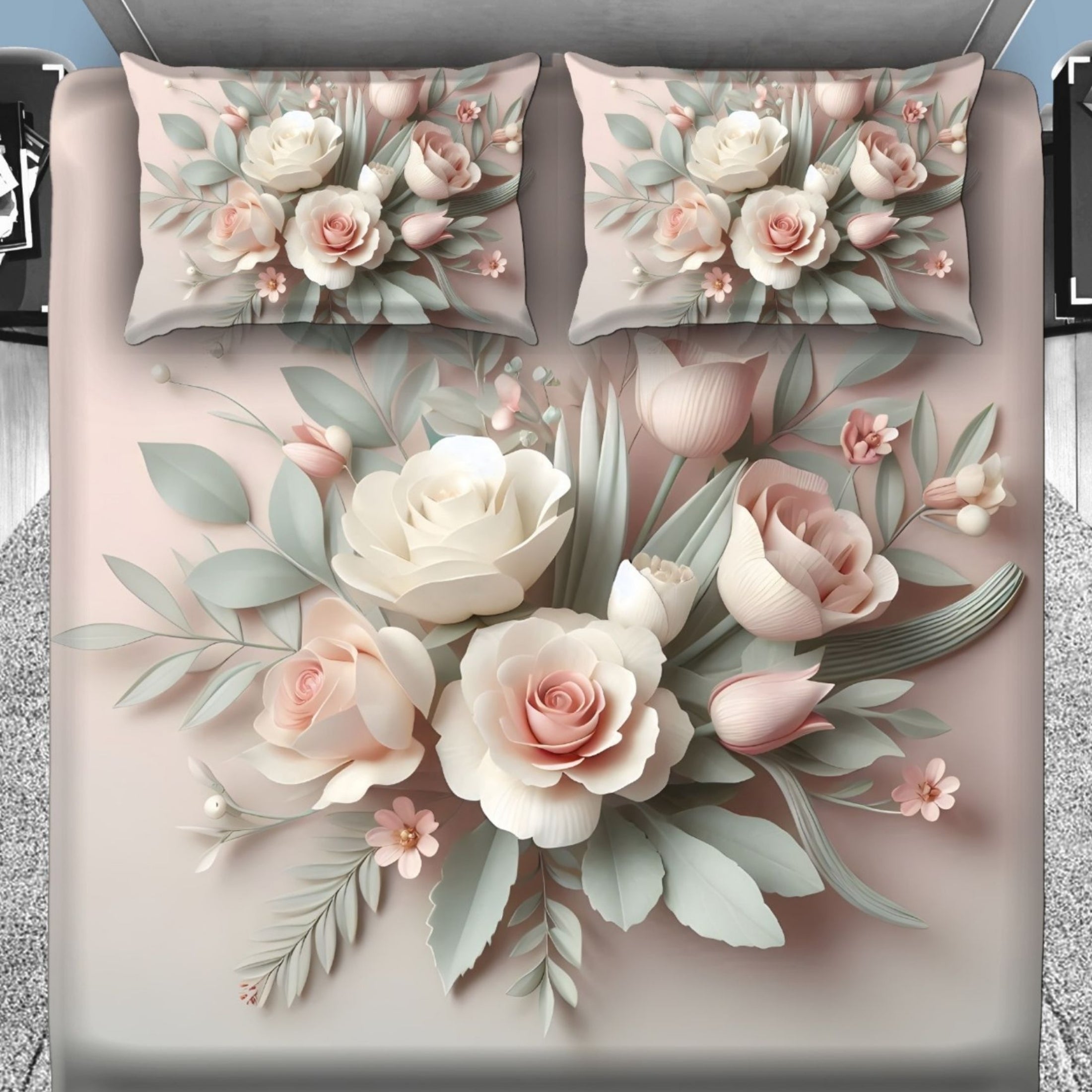 7D Digital Printed Floral Cotton Feel Microfiber King Size Double Bedsheet with Pillow Covers - Decovia