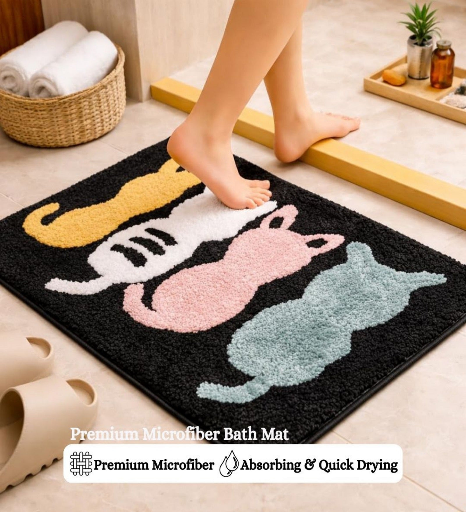 Kitten Microfiber Anti Skid Super Absorbent Bathmat - Decovia
