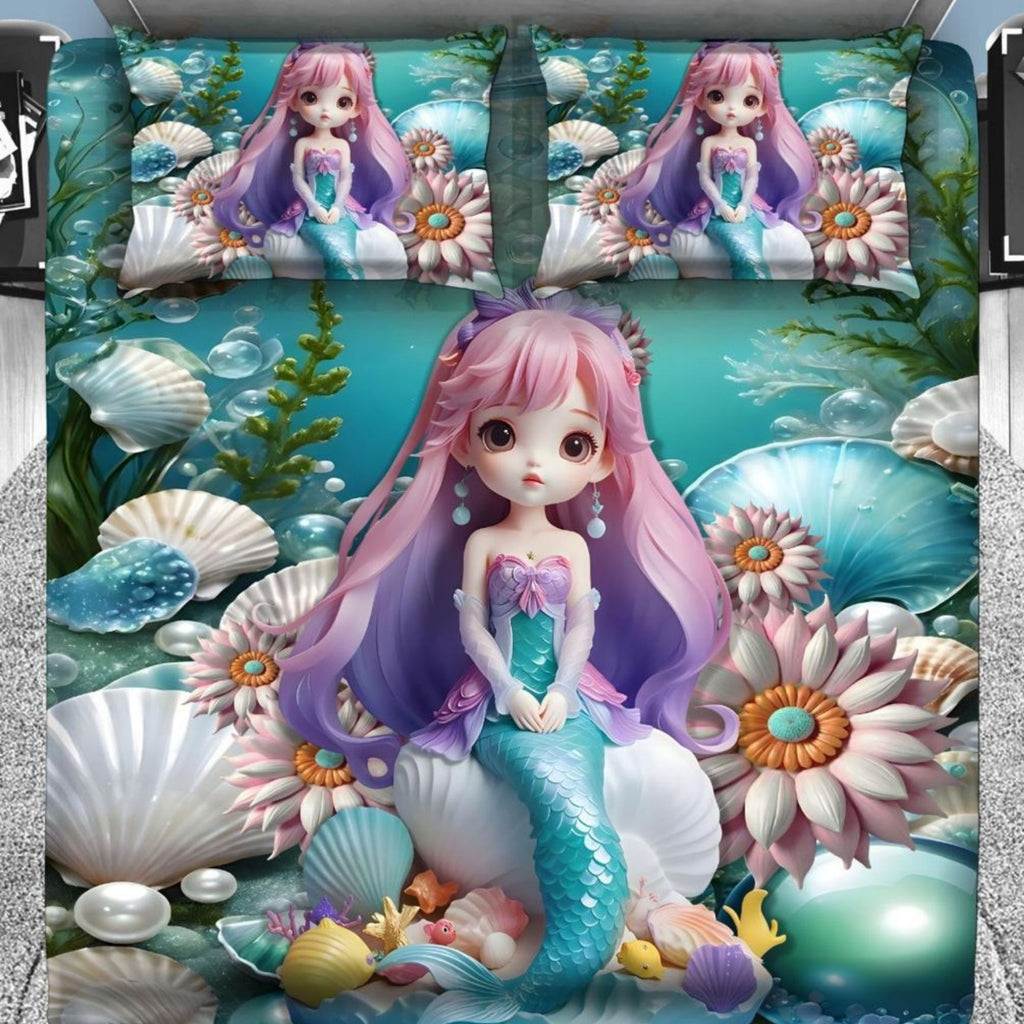 7D Digital Printed Magical Undersea Cotton Feel Microfiber King Size Double Bedsheet with Pillow Covers - Decovia