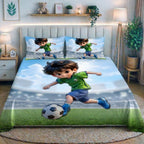 7D Digital Printed Football Player Cotton Feel Microfiber King Size Double Bedsheet with Pillow Covers - Decovia