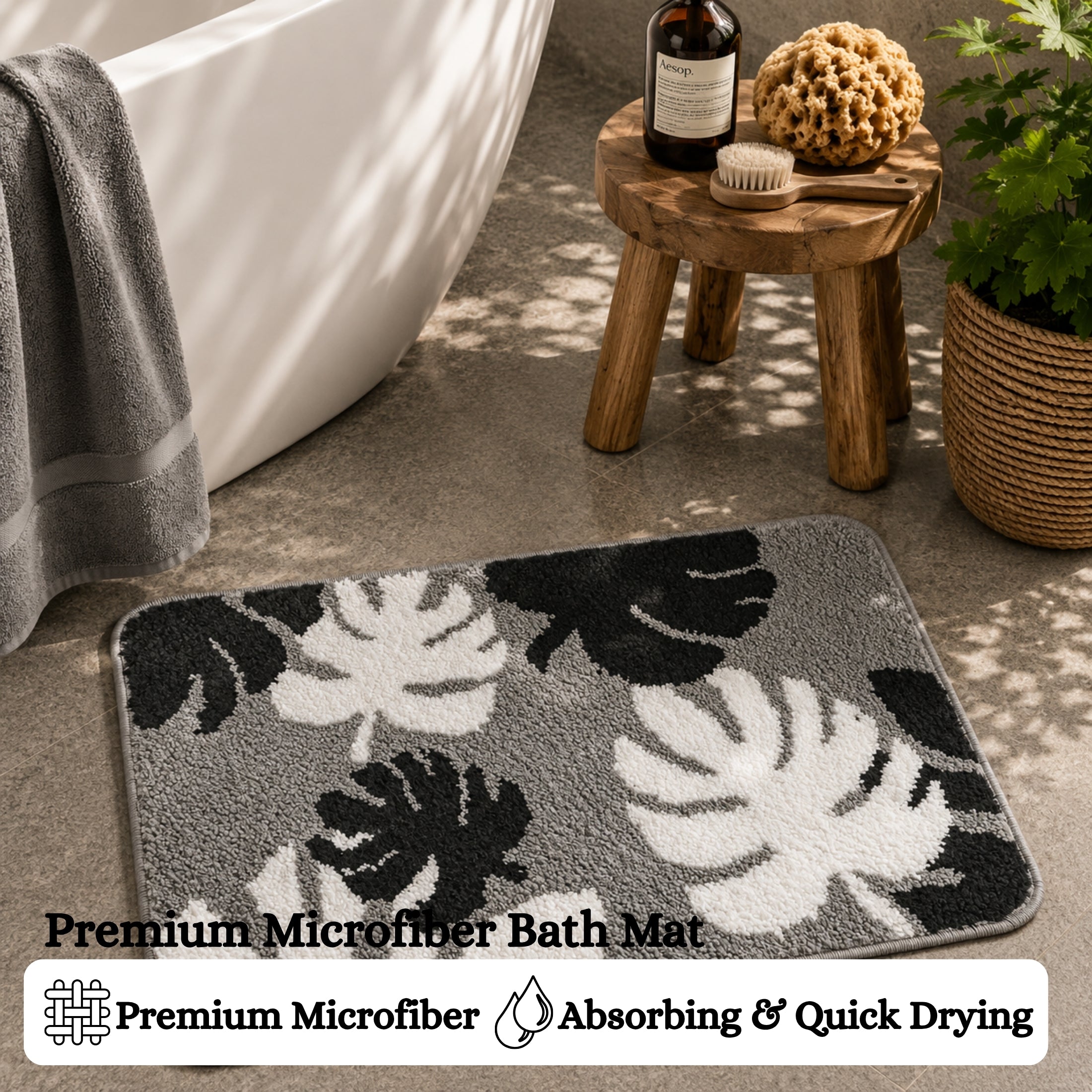 Leaf Flower Microfiber Anti Skid Super Absorbent Bathmat - Decovia