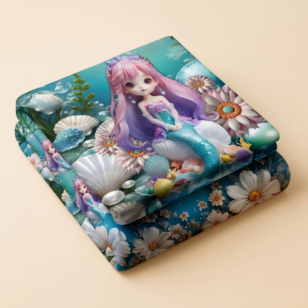 7D Digital Printed Magical Undersea Cotton Feel Microfiber King Size Double Bedsheet with Pillow Covers - Decovia