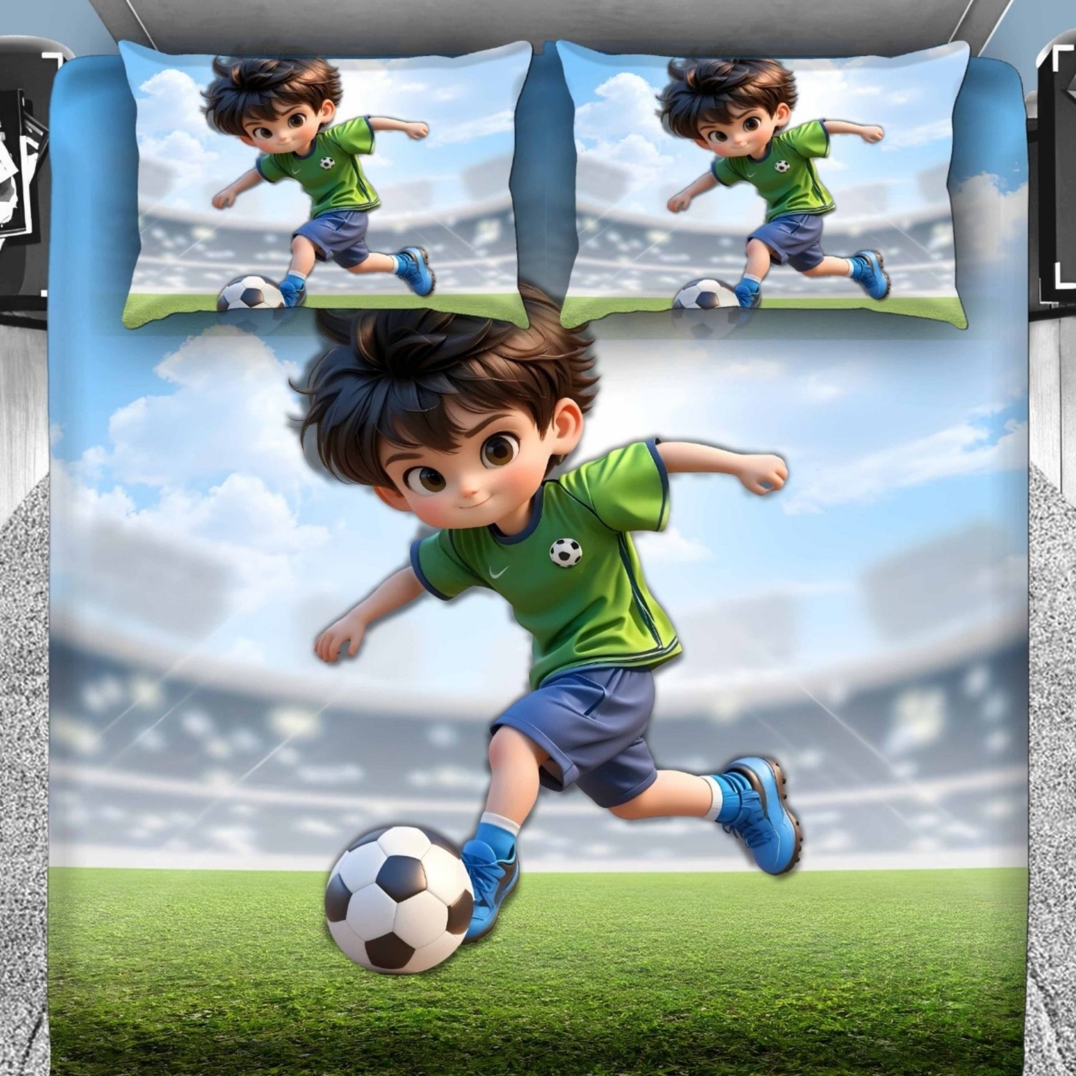 7D Digital Printed Football Player Cotton Feel Microfiber King Size Double Bedsheet with Pillow Covers - Decovia