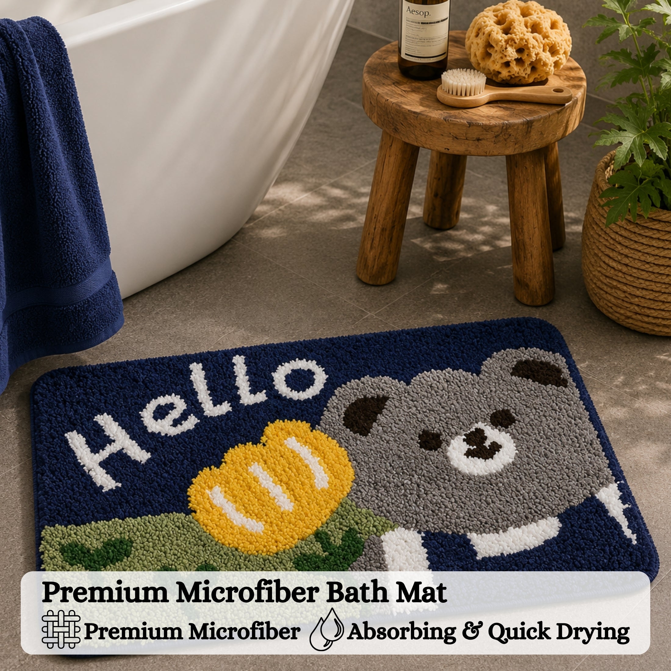 Panda Microfiber Anti Skid Super Absorbent Bathmat - Decovia