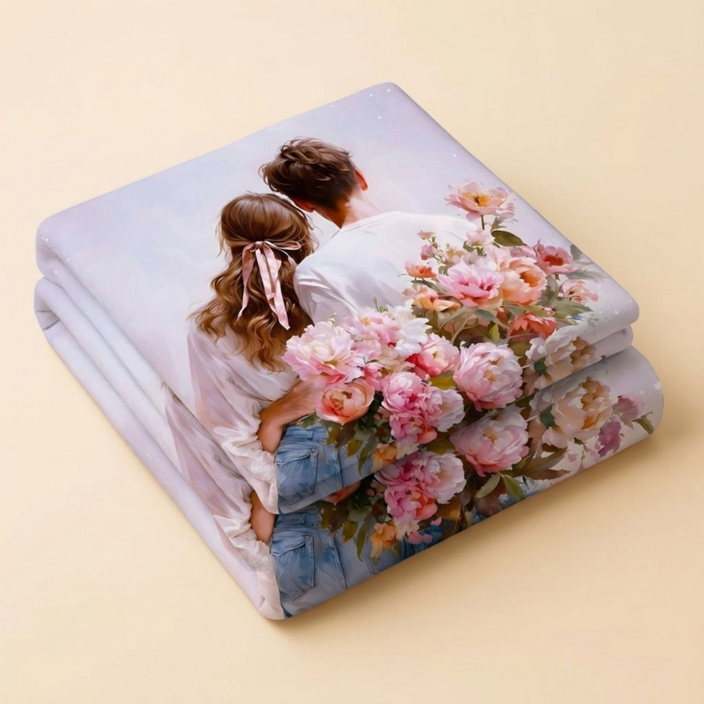 7D Digital Printed Romantic Couple Cotton Feel Microfiber King Size Double Bedsheet with Pillow Covers - Decovia