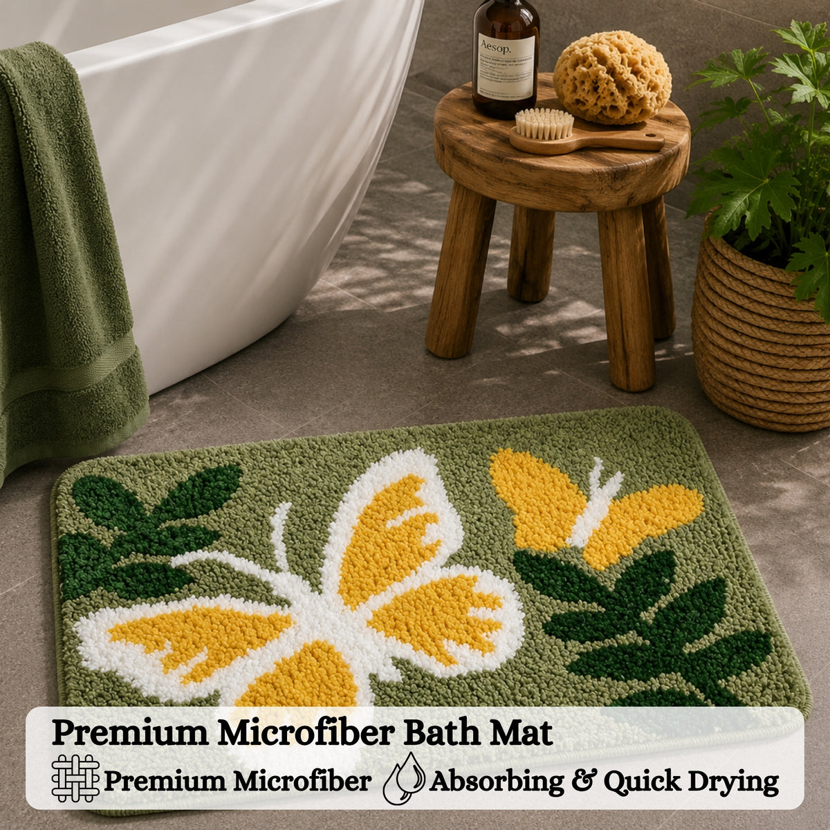 Butterfly Microfiber Anti Skid Super Absorbent Bathmat - Decovia