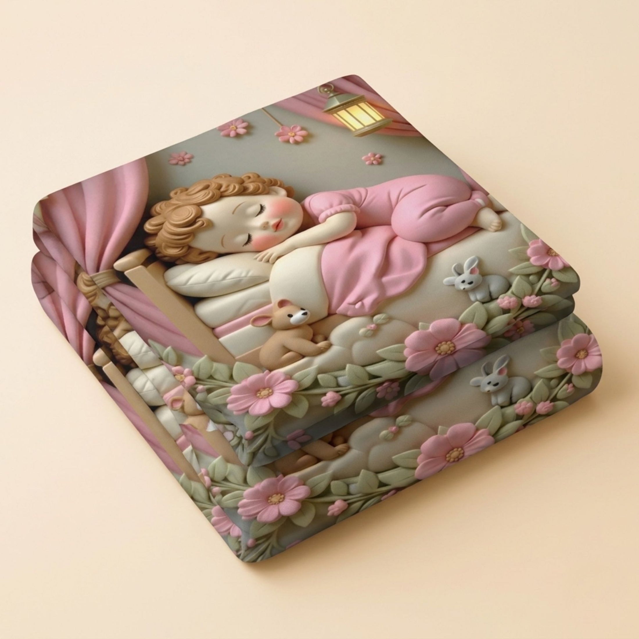 7D Digital Printed Sleeping Doll Cotton Feel Microfiber King Size Double Bedsheet with Pillow Covers - Decovia