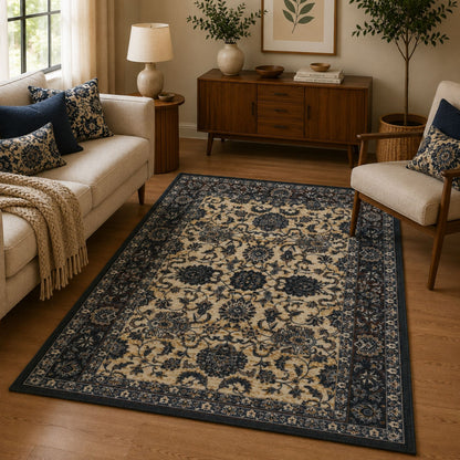 Premium Floral Persian Pattern Digital Print Area Rug | Dark Brown Medallion Accent Rug - Decovia