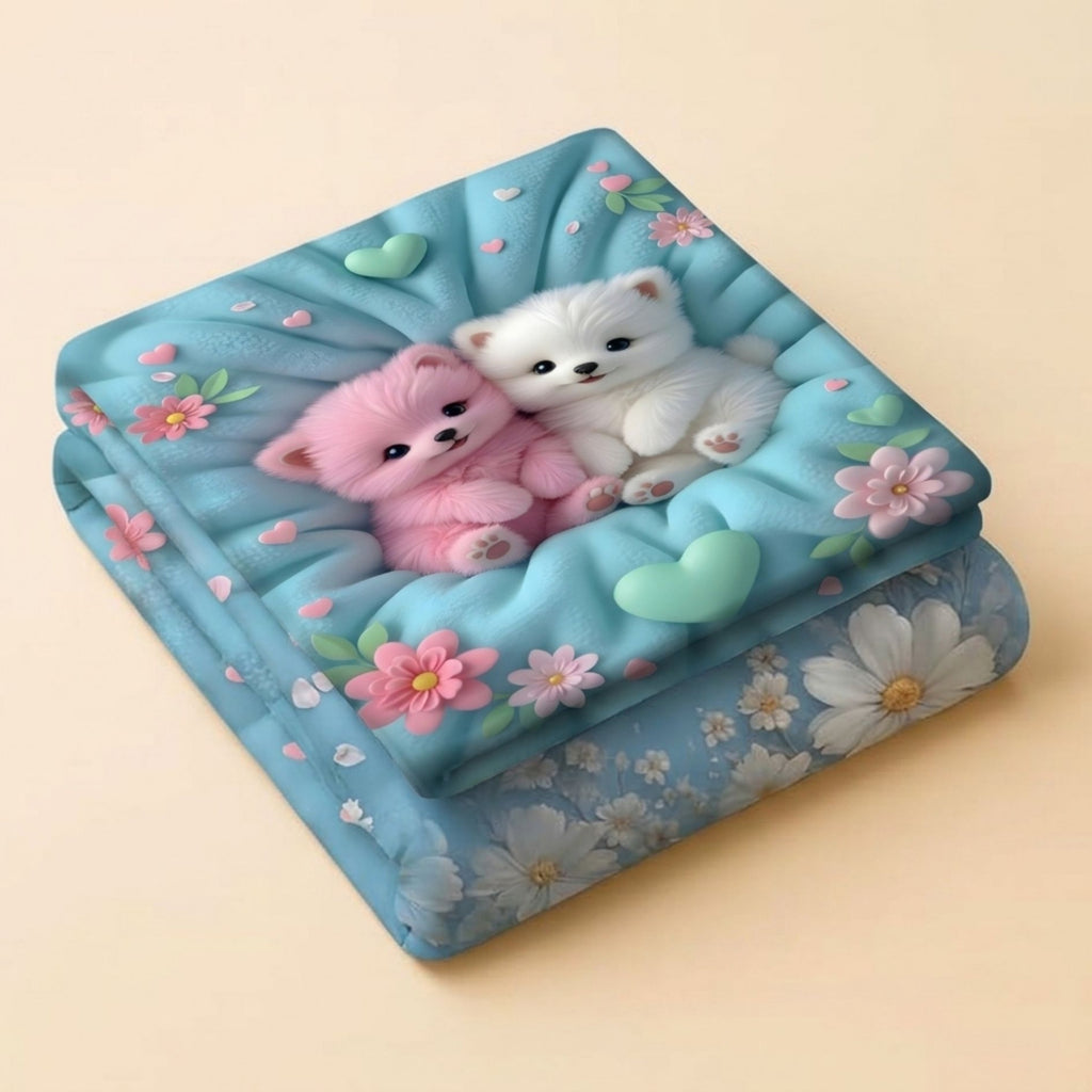 7D Digital Printed Cute Puppy Cotton Feel Microfiber King Size Double Bedsheet with Pillow Covers - Decovia