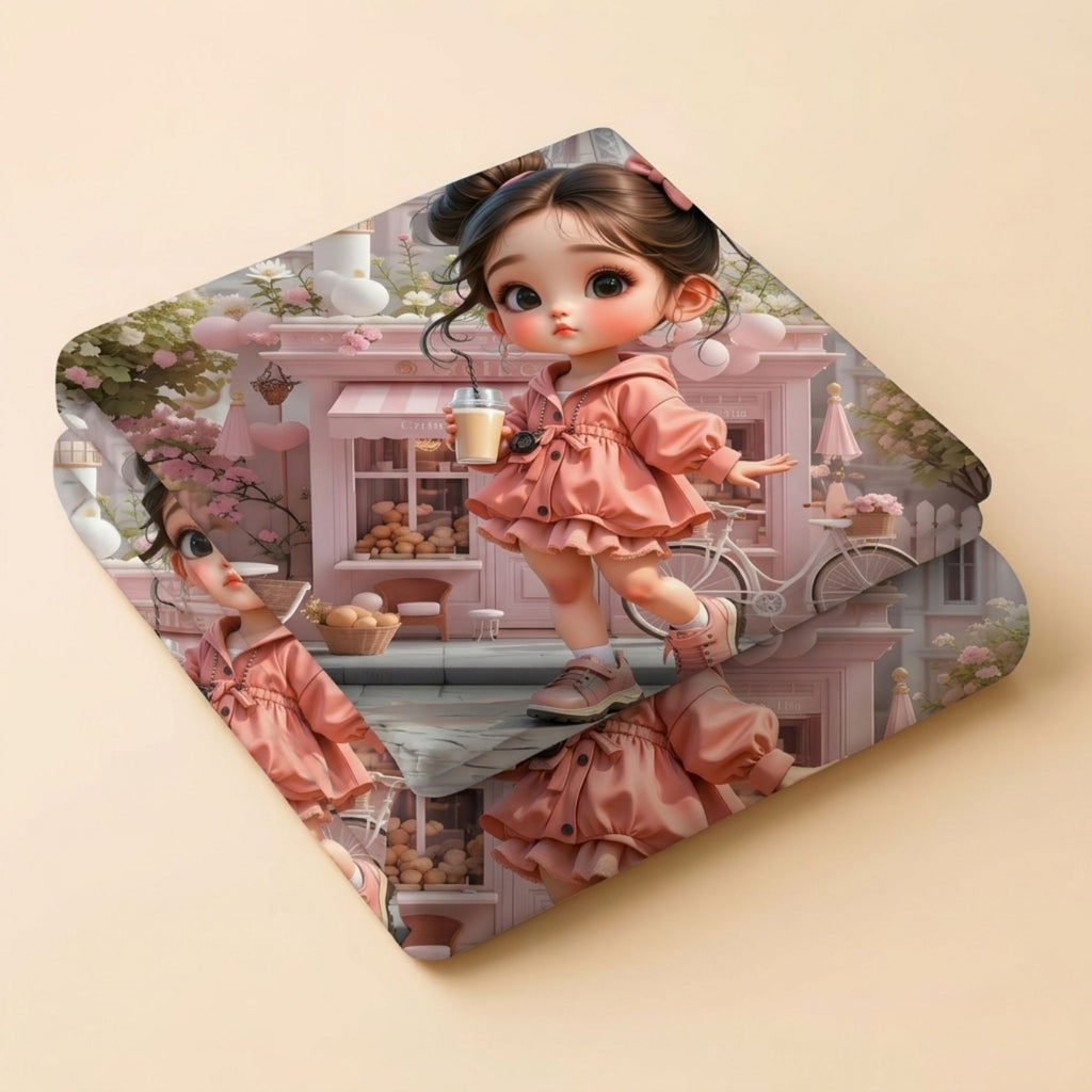 7D Digital Printed Cute Girl Cotton Feel Microfiber King Size Double Bedsheet with Pillow Covers - Decovia