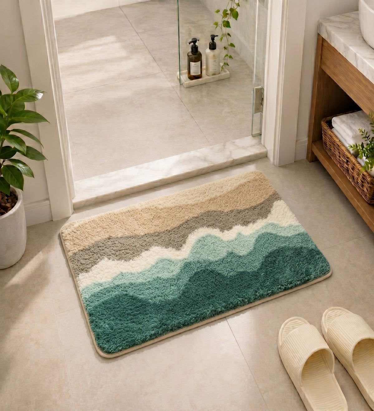 Wave Microfiber Anti Skid Super Absorbent Bathmat - Decovia