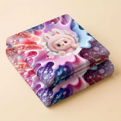 7D Digital Printed Cute Pink Bunny Cotton Feel Microfiber King Size Double Bedsheet with Pillow Covers - Decovia