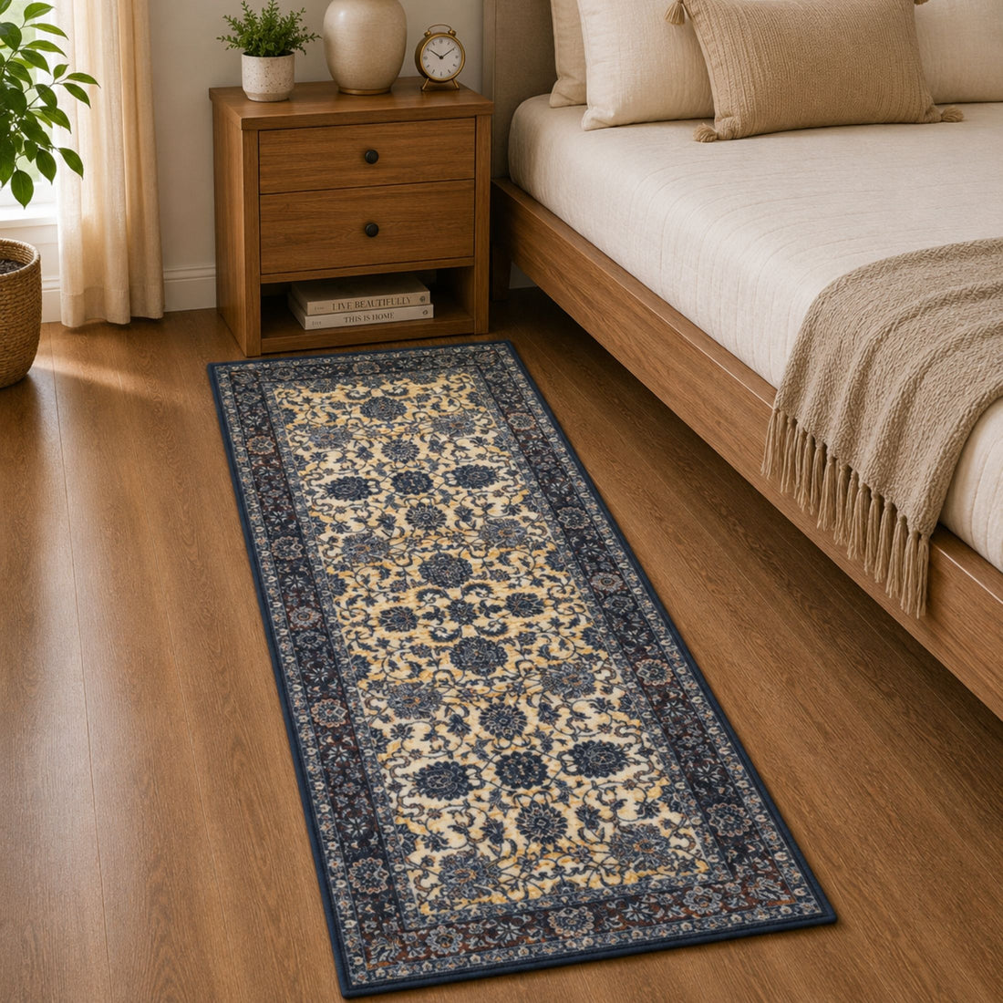 Premium Floral Persian Pattern Digital Print Area Rug | Dark Brown Medallion Accent Rug - Decovia