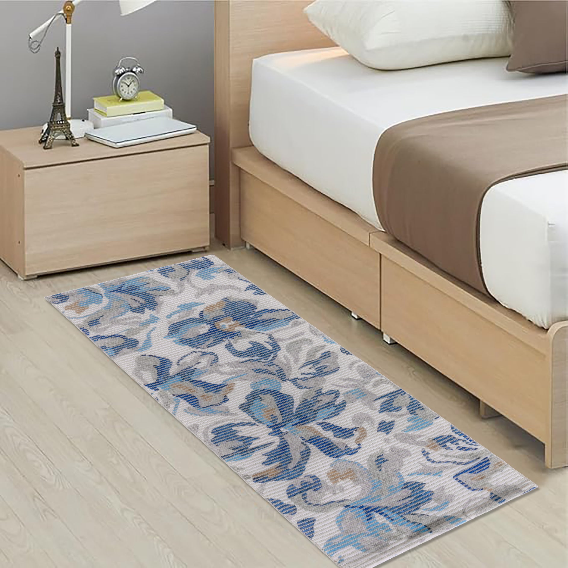 Elegant Blue Floral Woven Floor Runner – 60x22 Inch