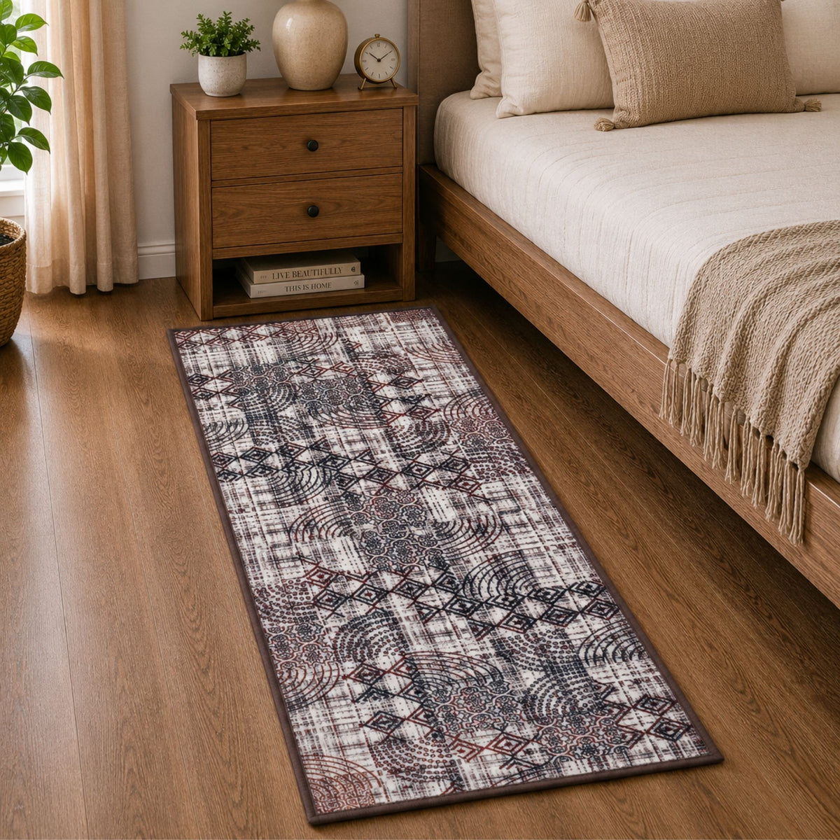Multi-Pattern Geometric Accent Digital Print Area Rug | Cream &amp; Earth Tones Accent Rug - Decovia