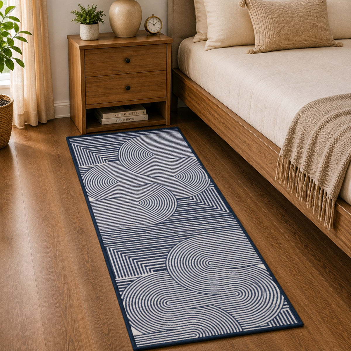 Modern Geometric Area Rug – Black and White Abstract Wave Pattern -Decovia