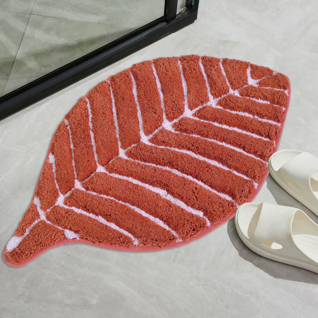 Leaf Tufted Bath Mat |  Anti Skid Super Absorbent Mats for Home Living Room Kitchen Bathroom Mat  Pack of 1  (60 x 40 cm }