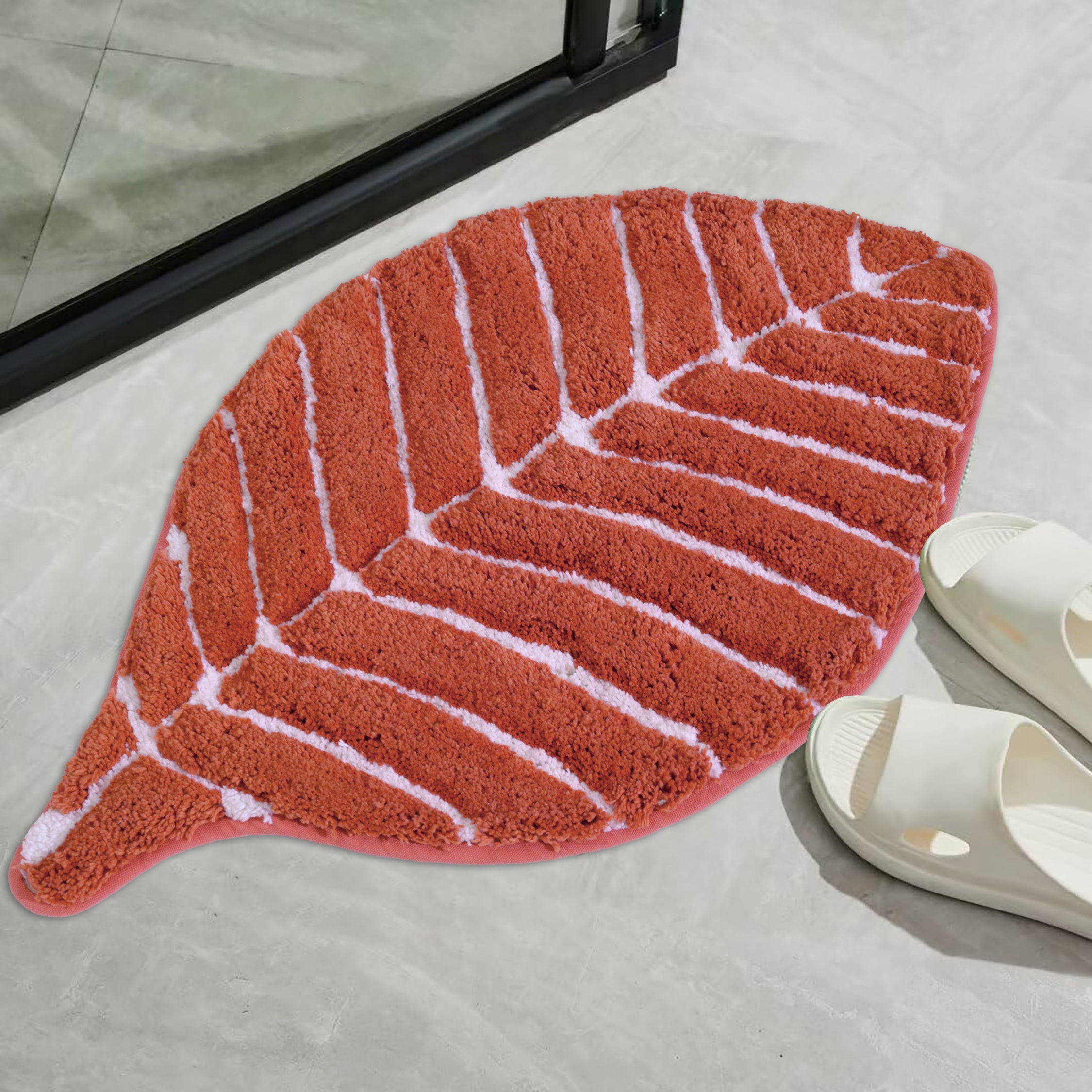 Leaf Tufted Bath Mat |  Anti Skid Super Absorbent Mats for Home Living Room Kitchen Bathroom Mat  Pack of 1  (60 x 40 cm }