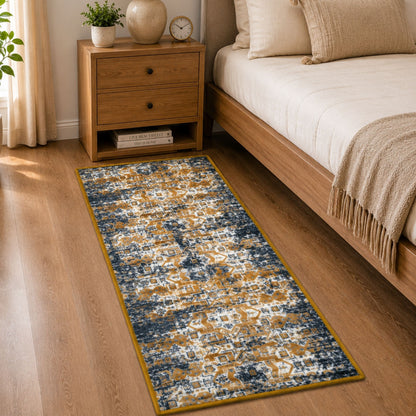 Premium Distressed Geometric Striped Pattern Digital Print Area Rug | Yellow, Black, and Cream Bohemian Accent Rug - Decovia