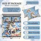 7D Digital Printed Unicorn Cotton Feel Microfiber King Size Double Bedsheet with Pillow Covers - Decovia