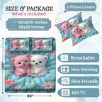 7D Digital Printed Cute Puppy Cotton Feel Microfiber King Size Double Bedsheet with Pillow Covers - Decovia