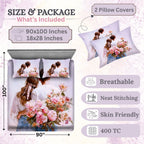 7D Digital Printed Romantic Couple Cotton Feel Microfiber King Size Double Bedsheet with Pillow Covers - Decovia