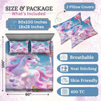 7D Digital Printed Unicorn Cotton Feel Microfiber King Size Double Bedsheet with Pillow Covers - Decovia