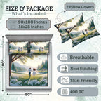 7D Digital Printed Couple Cotton Feel Microfiber King Size Double Bedsheet with Pillow Covers - Decovia