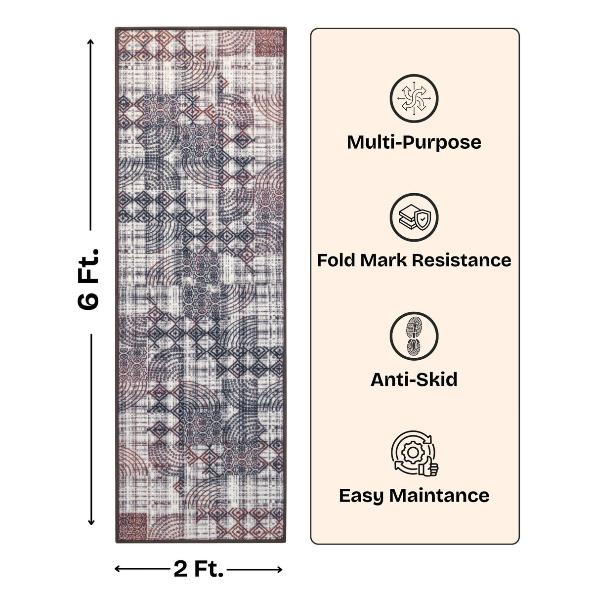Multi-Pattern Geometric Accent Digital Print Area Rug | Cream &amp; Earth Tones Accent Rug - Decovia