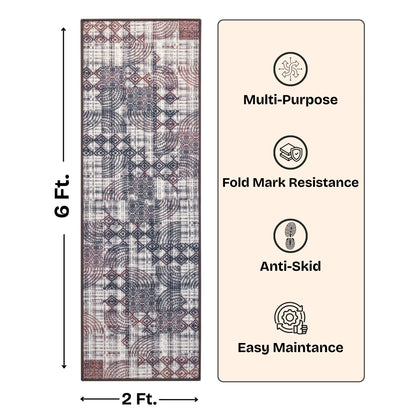 Multi-Pattern Geometric Accent Digital Print Area Rug | Cream &amp; Earth Tones Accent Rug - Decovia