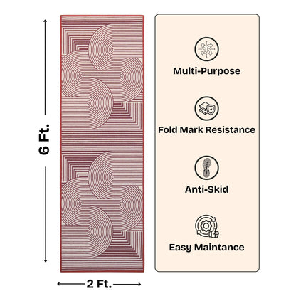 Modern Geometric Digital Print  Area Rug - Terracotta Rust Brown and Cream Abstract Wave Pattern-Decovia