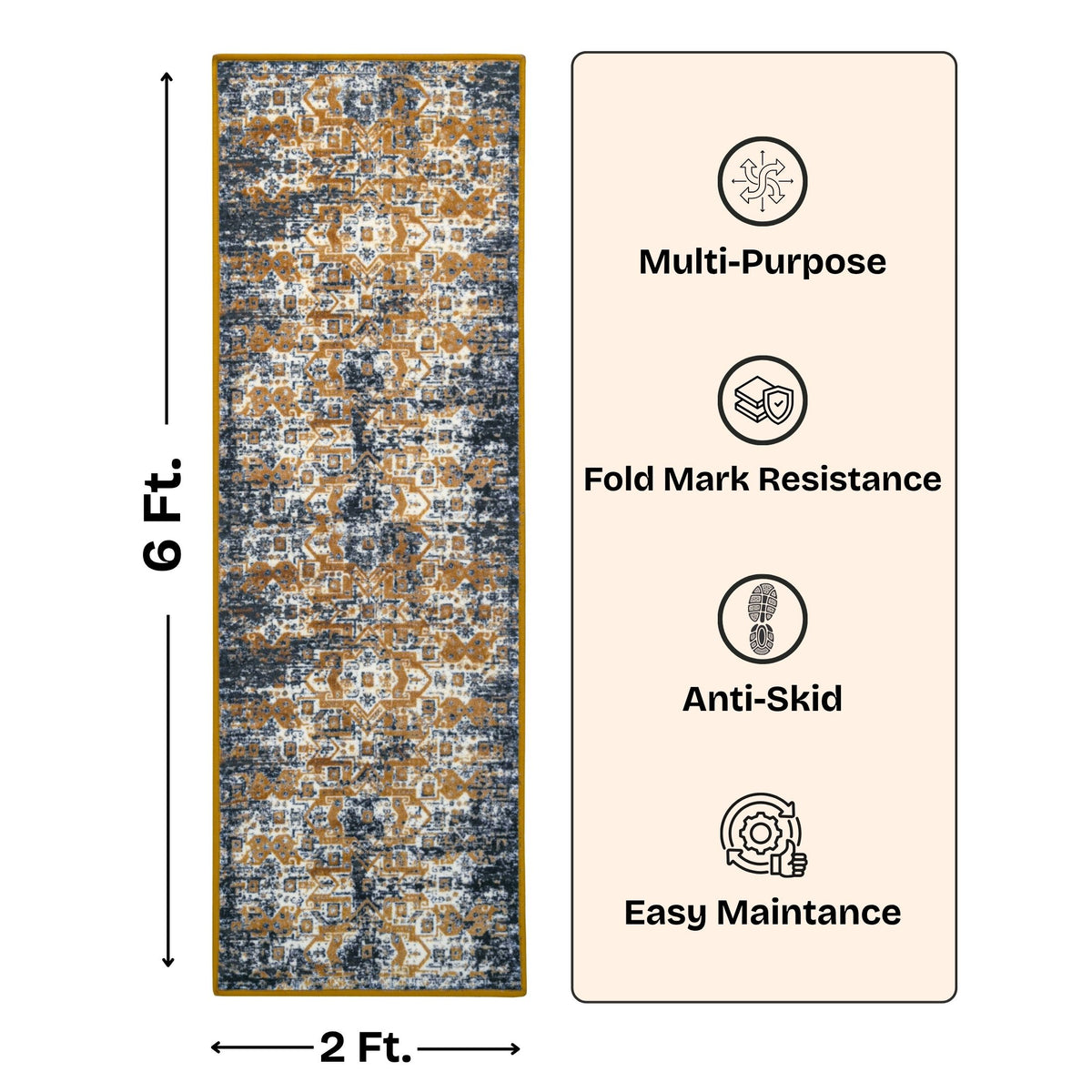 Premium Distressed Geometric Striped Pattern Digital Print Area Rug | Yellow, Black, and Cream Bohemian Accent Rug - Decovia