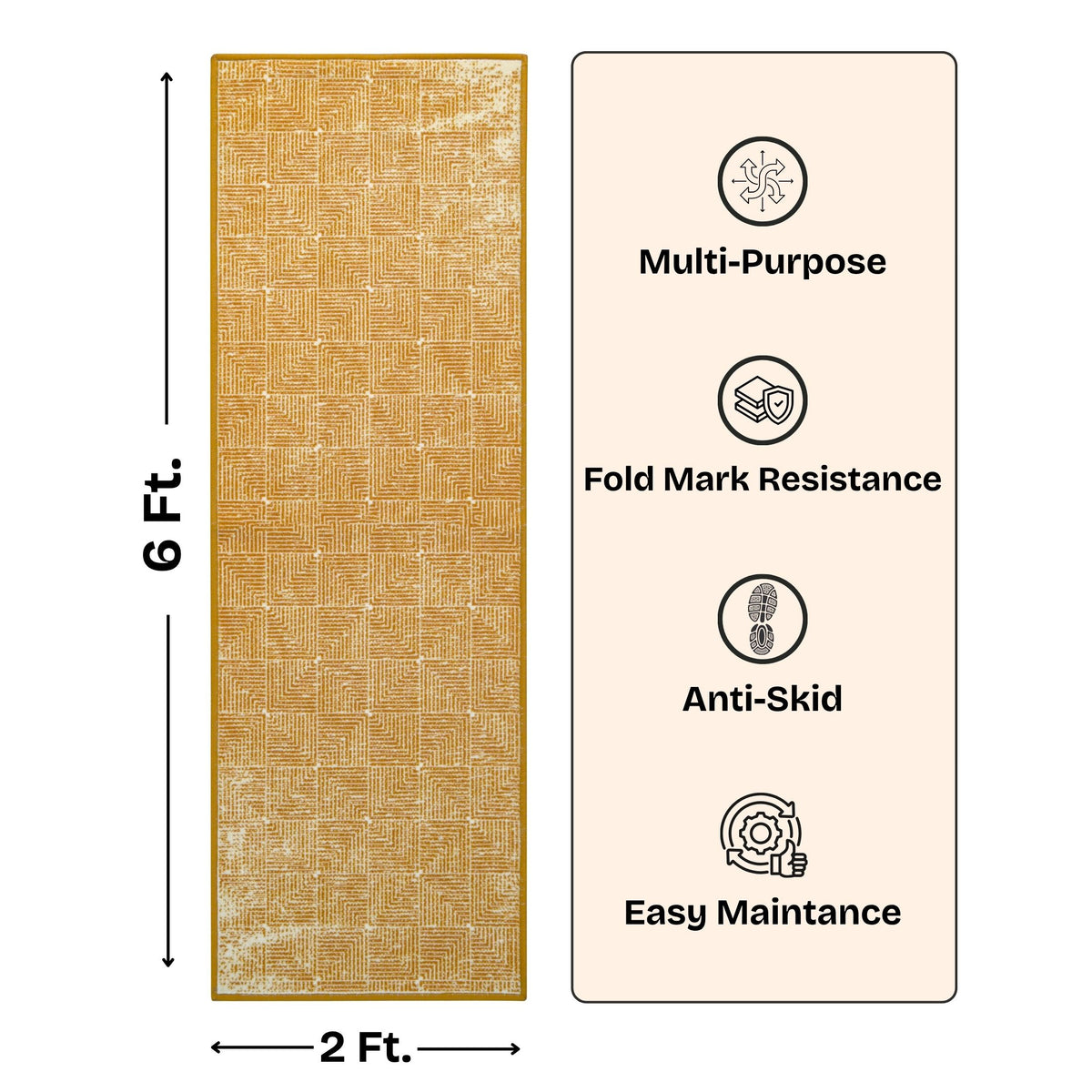 Modern Geometric Digital Print  Area Rug | Premium Yellow Mustard and Cream Woven Rug - Decovia
