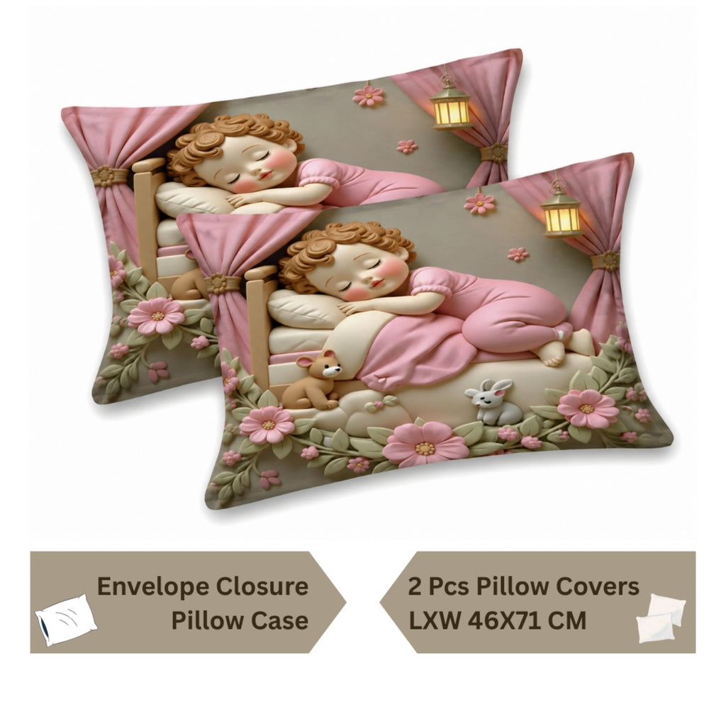 7D Digital Printed Sleeping Doll Cotton Feel Microfiber King Size Double Bedsheet with Pillow Covers - Decovia