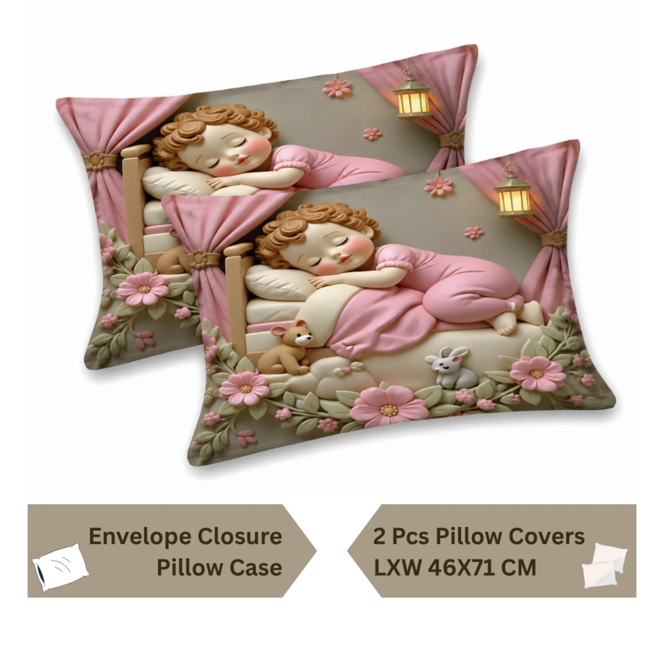 7D Digital Printed Sleeping Doll Cotton Feel Microfiber King Size Double Bedsheet with Pillow Covers - Decovia