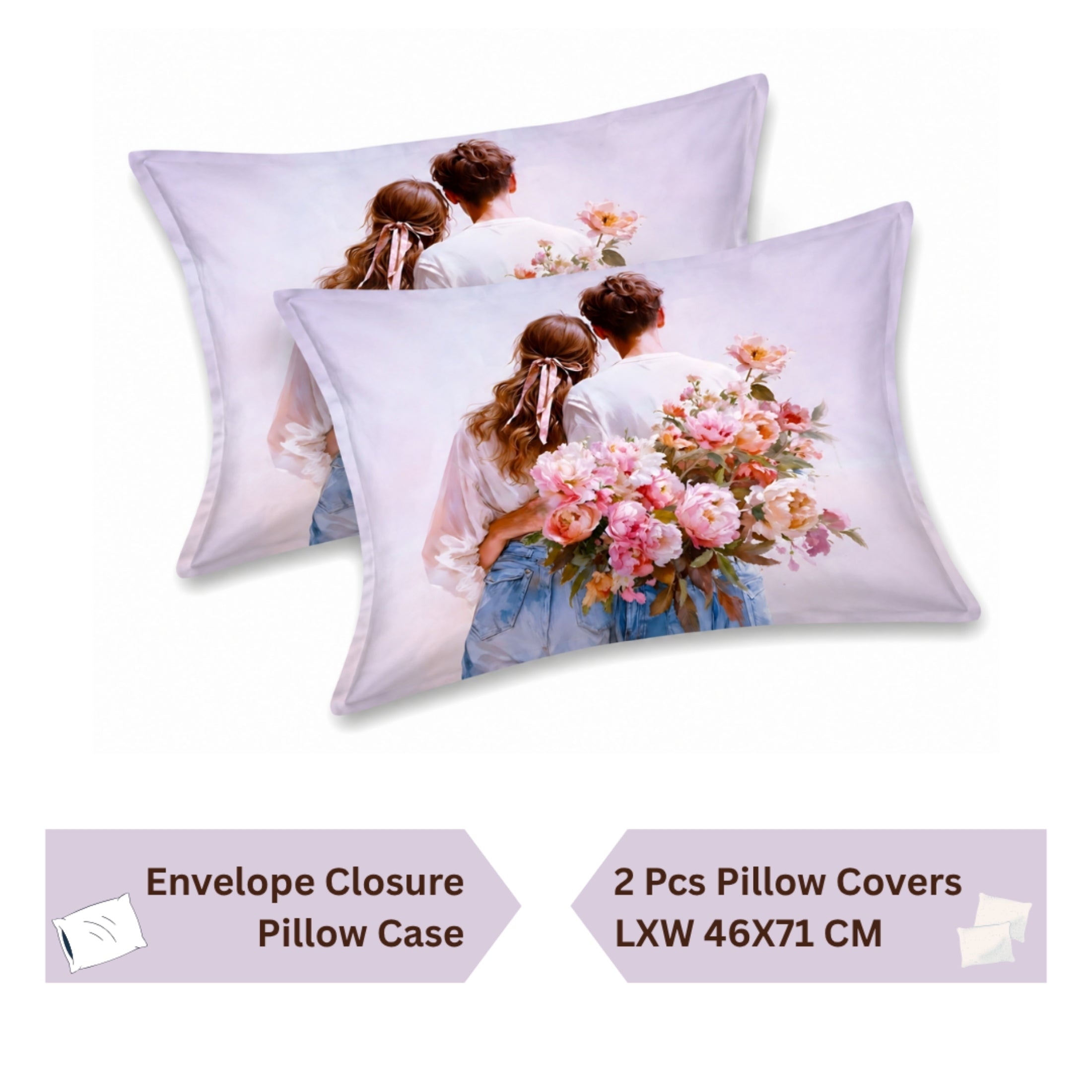 7D Digital Printed Romantic Couple Cotton Feel Microfiber King Size Double Bedsheet with Pillow Covers - Decovia